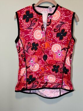 Performance Women’s Pink Floral Cycling Biking Jersey Tank Top Medium